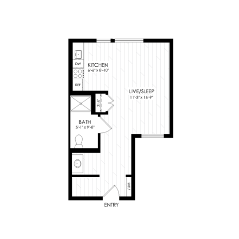 Floor plan for studio, 1 bath, 430 sqft